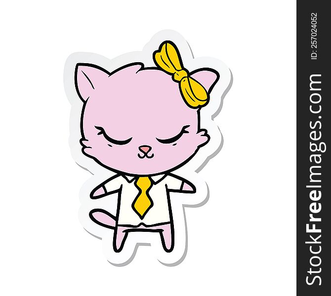 Sticker Of A Cute Cartoon Business Cat With Bow