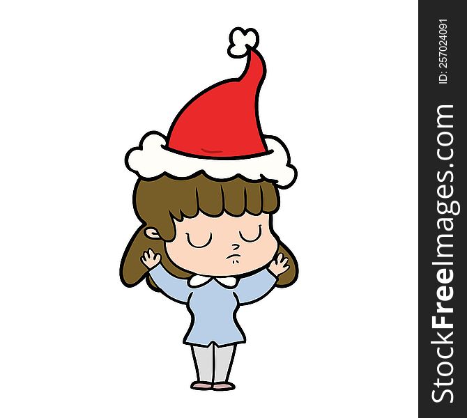 Line Drawing Of A Indifferent Woman Wearing Santa Hat
