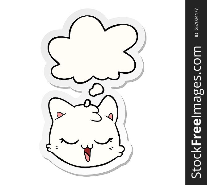 Cartoon Cat Face And Thought Bubble As A Printed Sticker