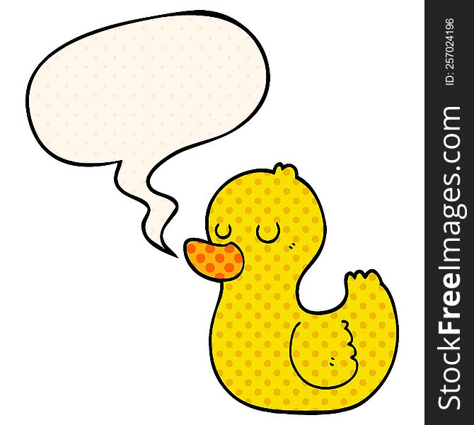 cartoon duck with speech bubble in comic book style