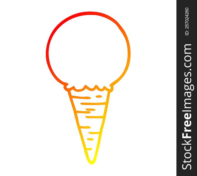 warm gradient line drawing of a cartoon ice cream cone