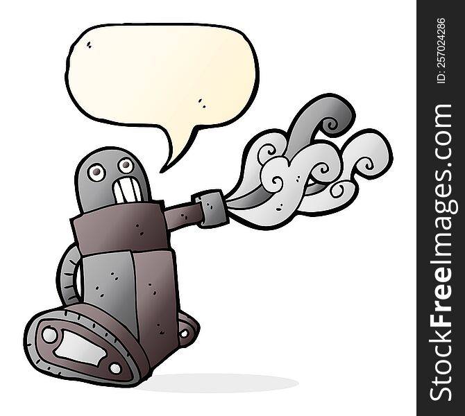 cartoon tank robot with speech bubble