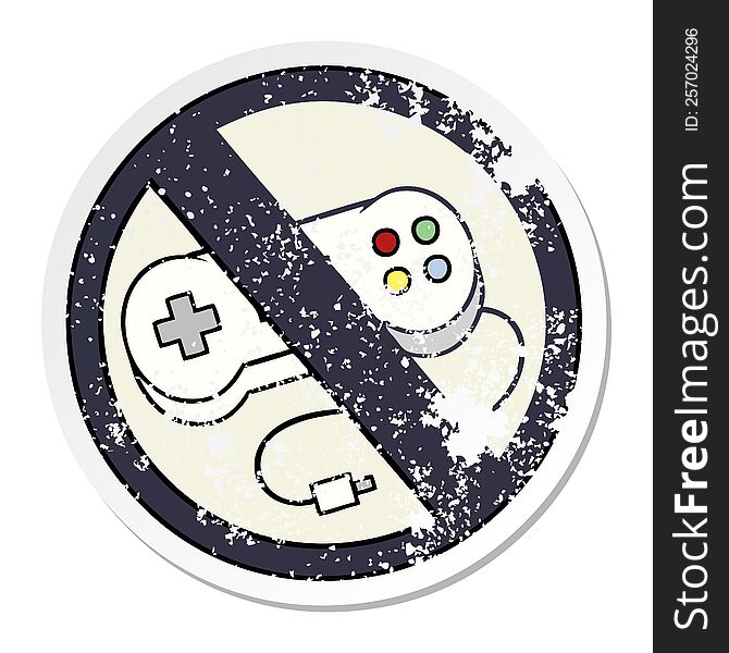 distressed sticker of a cute cartoon no gaming sign