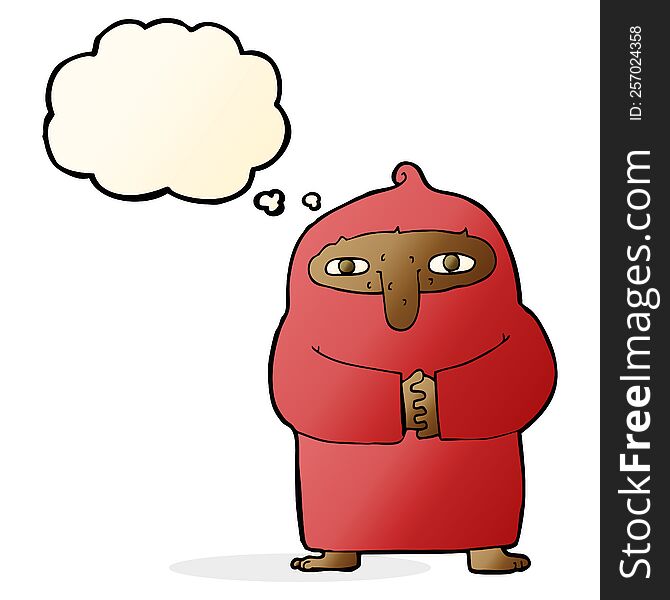 Cartoon Monk In Robe With Thought Bubble