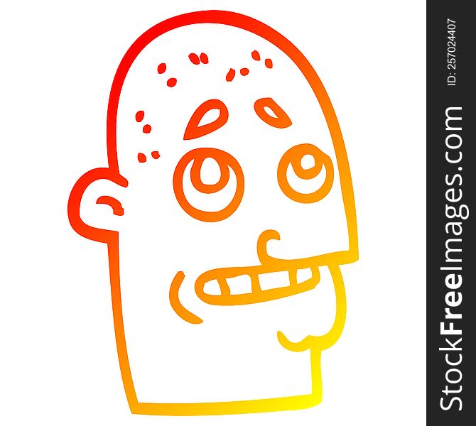 warm gradient line drawing of a cartoon bald man