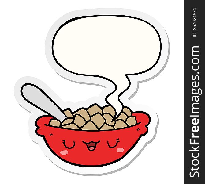 Cute Cartoon Bowl Of Cereal And Speech Bubble Sticker