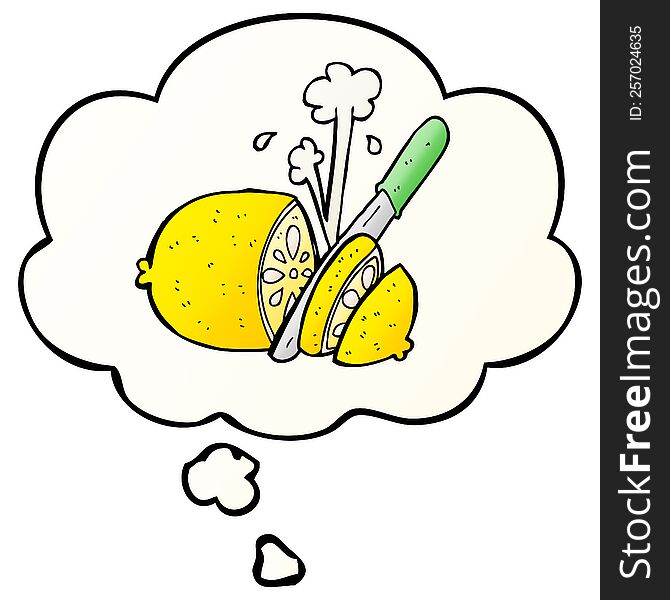 cartoon sliced lemon with thought bubble in smooth gradient style