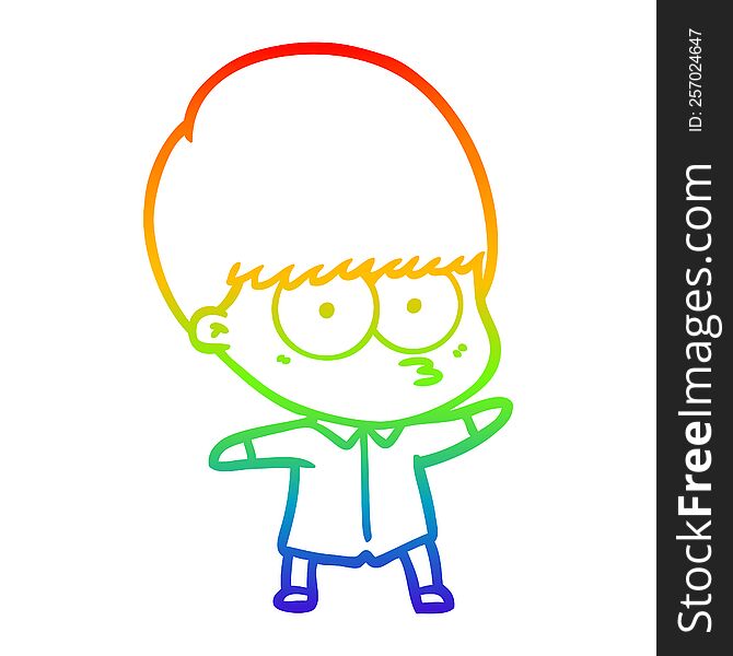 rainbow gradient line drawing of a curious cartoon boy