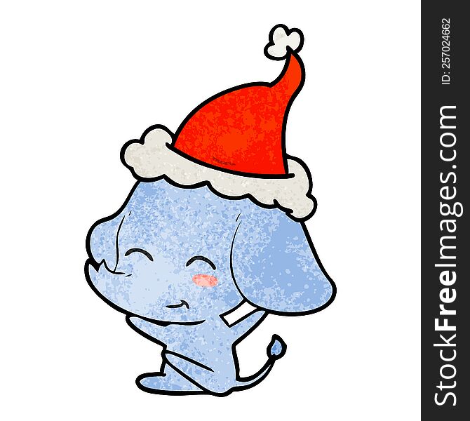 Cute Textured Cartoon Of A Elephant Wearing Santa Hat