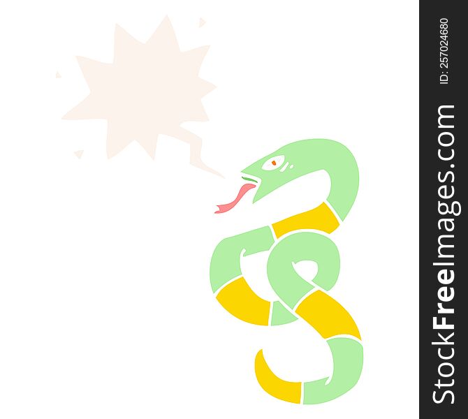 Hissing Cartoon Snake And Speech Bubble In Retro Style