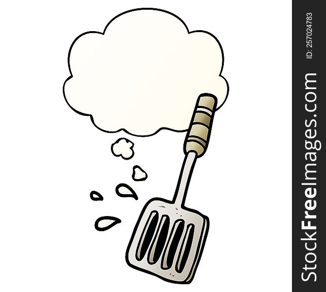 Cartoon Kitchen Spatula And Thought Bubble In Smooth Gradient Style
