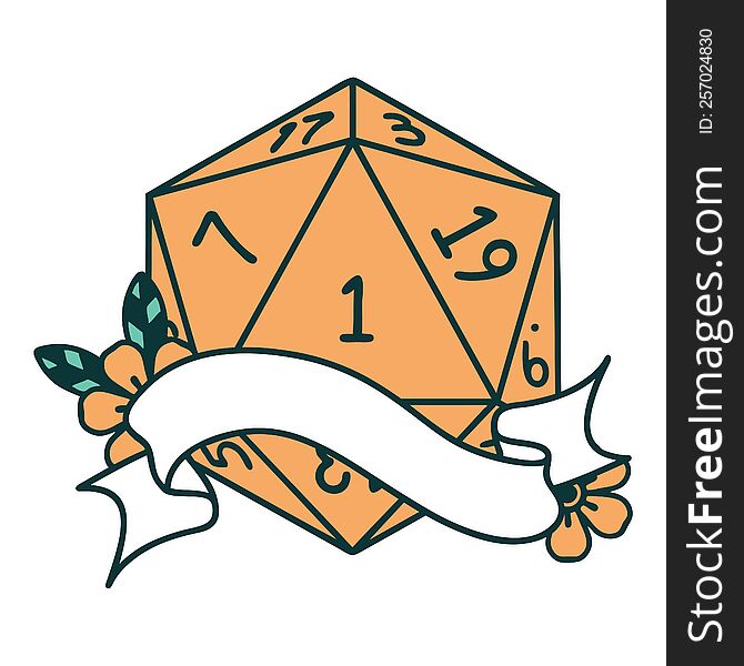 Natural One D20 Dice Roll Illustration