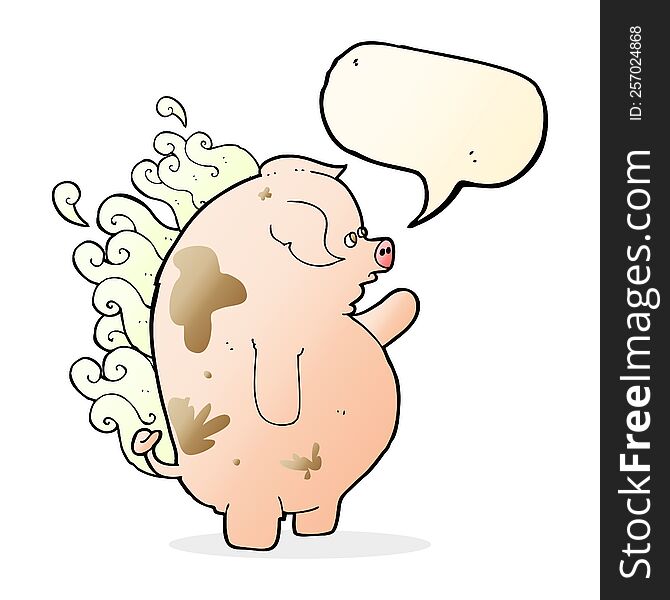 cartoon fat smelly pig with speech bubble