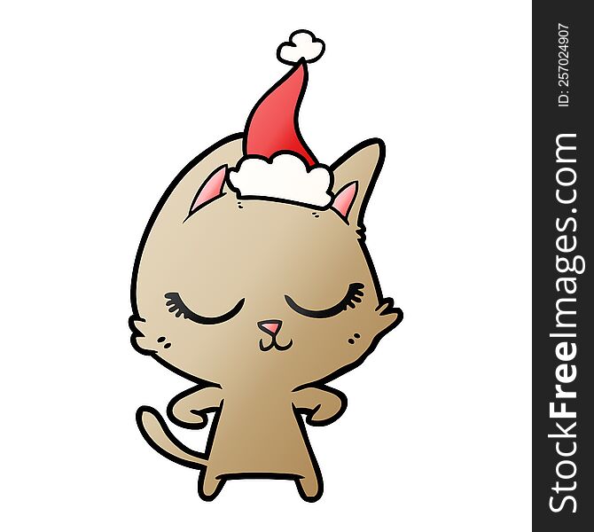 Calm Gradient Cartoon Of A Cat Wearing Santa Hat