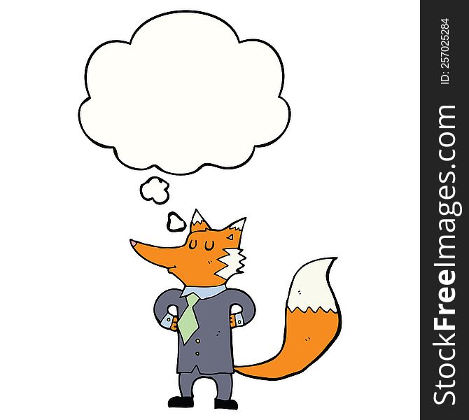 cartoon fox businessman with thought bubble. cartoon fox businessman with thought bubble