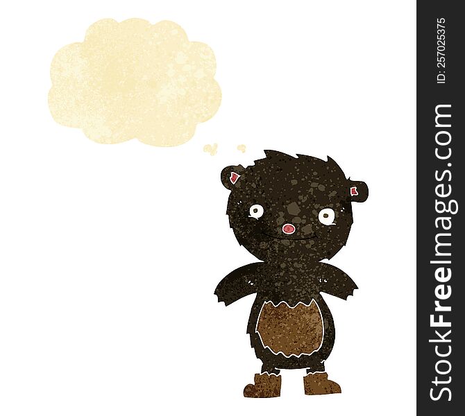cartoon teddy black bear wearing boots with thought bubble