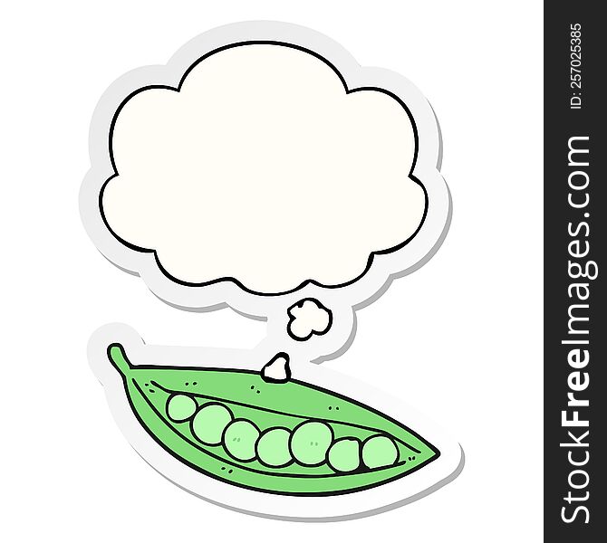 cartoon peas in pod with thought bubble as a printed sticker