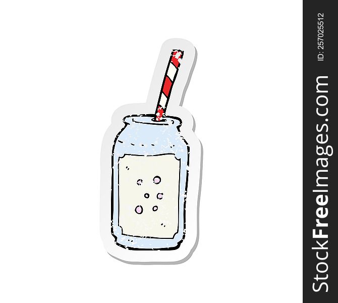 retro distressed sticker of a cartoon fizzy drink and straw