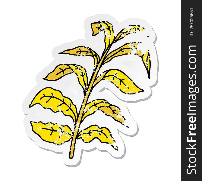 distressed sticker of a quirky hand drawn cartoon corn leaves