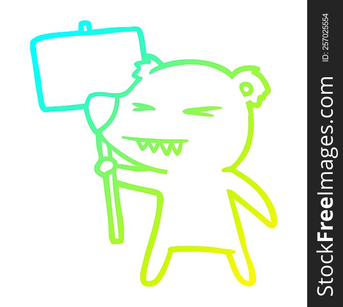 Cold Gradient Line Drawing Angry Bear Cartoon Protesting