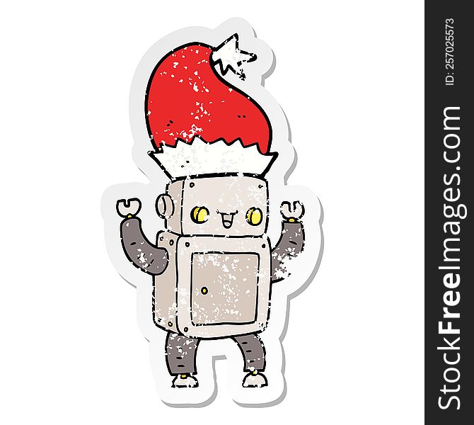 Distressed Sticker Of A Cartoon Christmas Robot