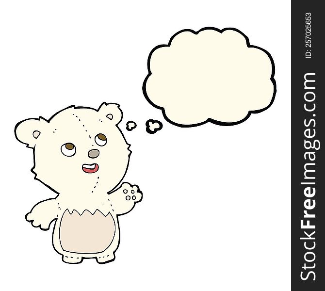 cartoon happy little teddy polar bear with thought bubble