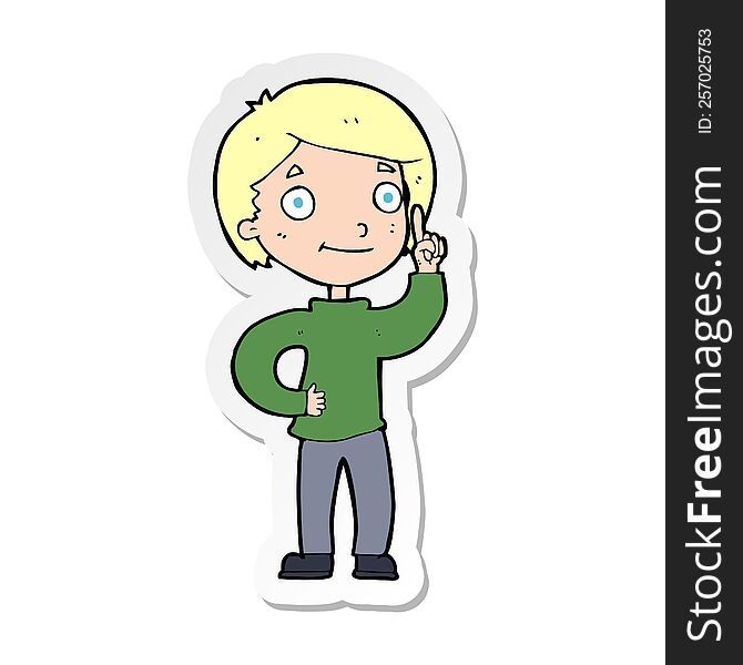 Sticker Of A Cartoon Boy With Idea