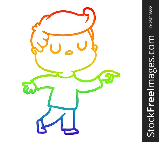 rainbow gradient line drawing of a cartoon aloof man pointing finger