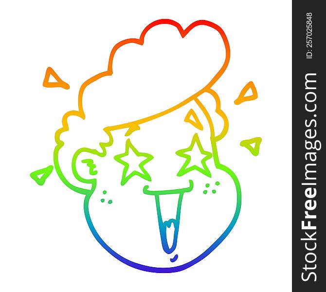 Rainbow Gradient Line Drawing Cartoon Happy Face