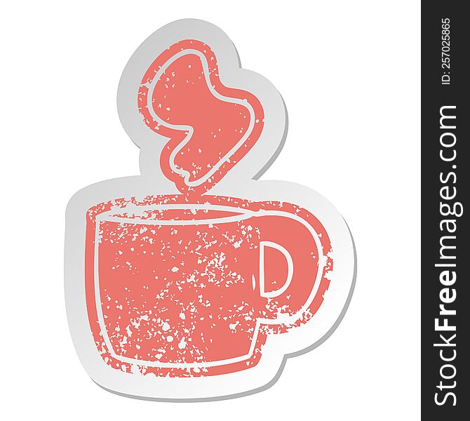 Distressed Old Sticker Of A Steaming Hot Drink
