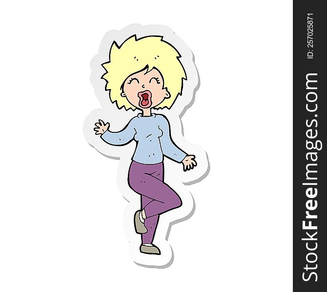 sticker of a cartoon woman dancing