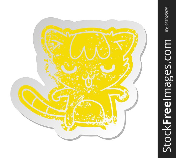 Distressed Old Sticker Of A Kawaii Cute Racoon