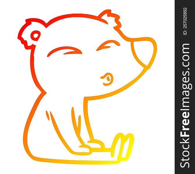 warm gradient line drawing of a cartoon whistling bear sitting