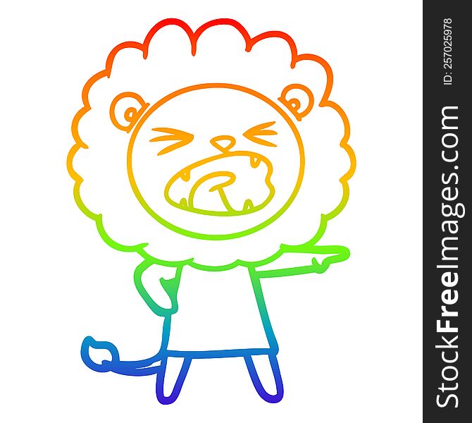 Rainbow Gradient Line Drawing Cartoon Angry Lion In Dress