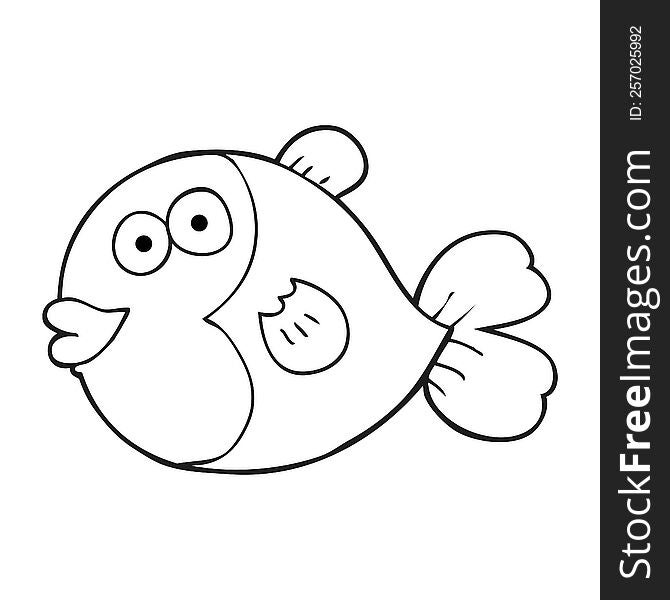 freehand drawn black and white cartoon fish