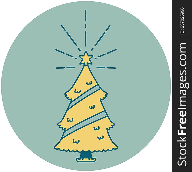 icon of tattoo style christmas tree with star