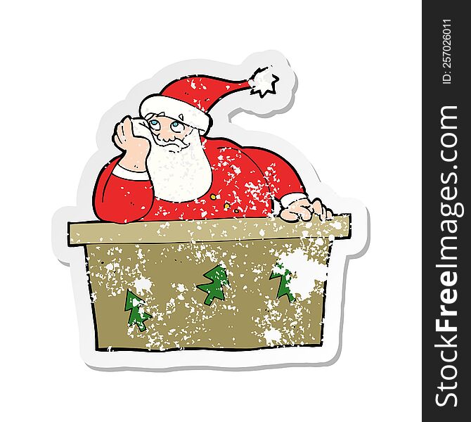 Retro Distressed Sticker Of A Cartoon Bored Santa Claus