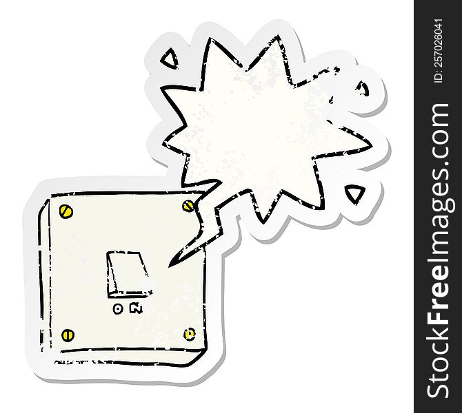 Cartoon Light Switch And Speech Bubble Distressed Sticker