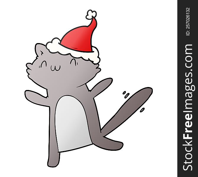 Gradient Cartoon Of A Dancing Cat Wearing Santa Hat