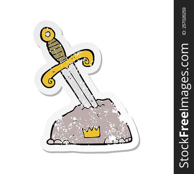 retro distressed sticker of a cartoon sword in stone