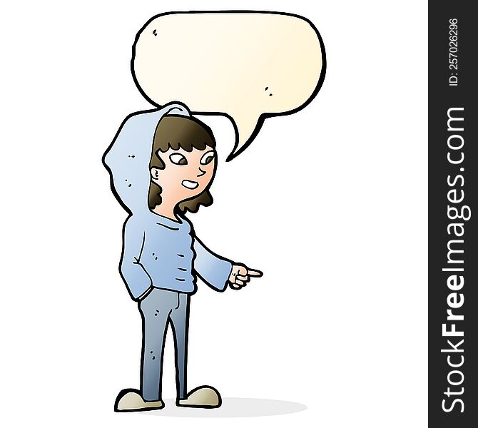 cartoon pointing teenager with speech bubble