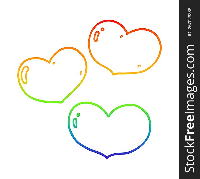 rainbow gradient line drawing of a cartoon love hearts