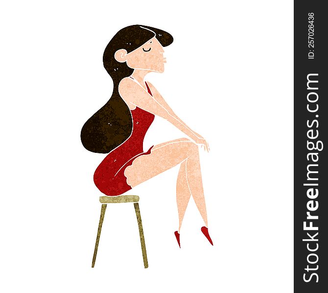 cartoon woman sitting on stool