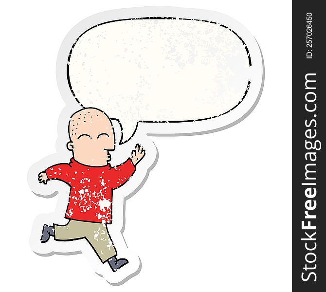 Cartoon Man Running And Speech Bubble Distressed Sticker