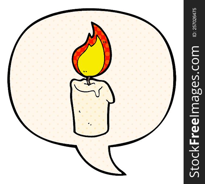 cartoon candle with speech bubble in comic book style