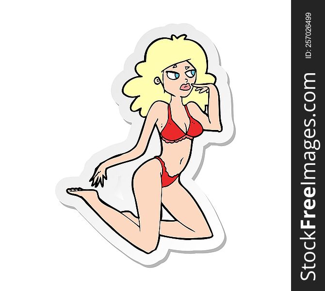 sticker of a cartoon woman in underwear looking thoughtful