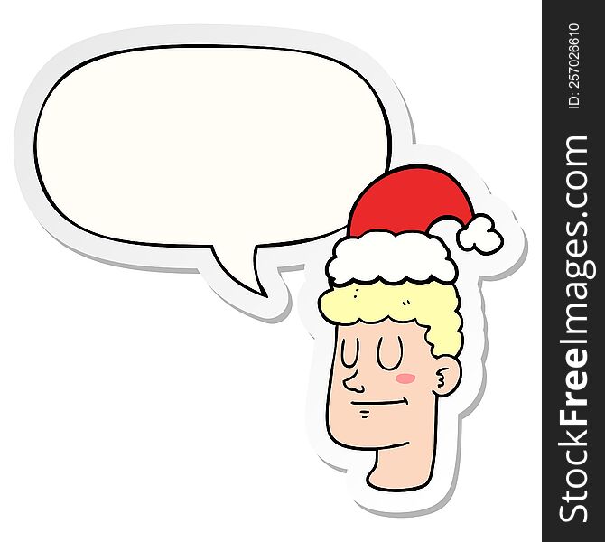 Cartoon Man Wearing Christmas Hat And Speech Bubble Sticker