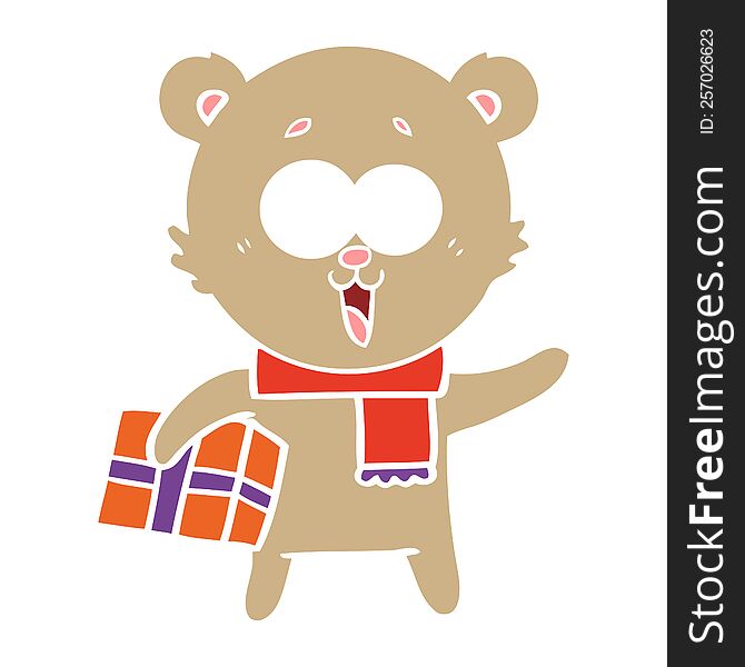 laughing teddy  bear with christmas present