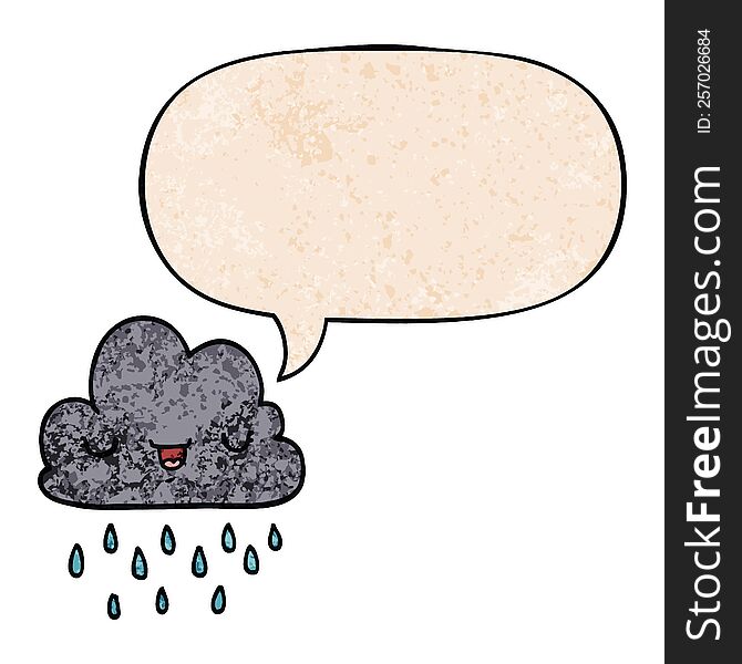cartoon storm cloud with speech bubble in retro texture style