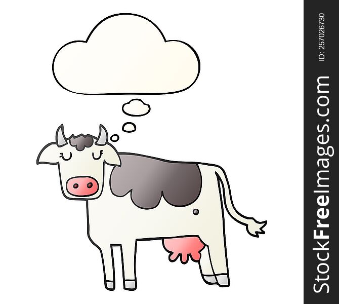 Cartoon Cow And Thought Bubble In Smooth Gradient Style